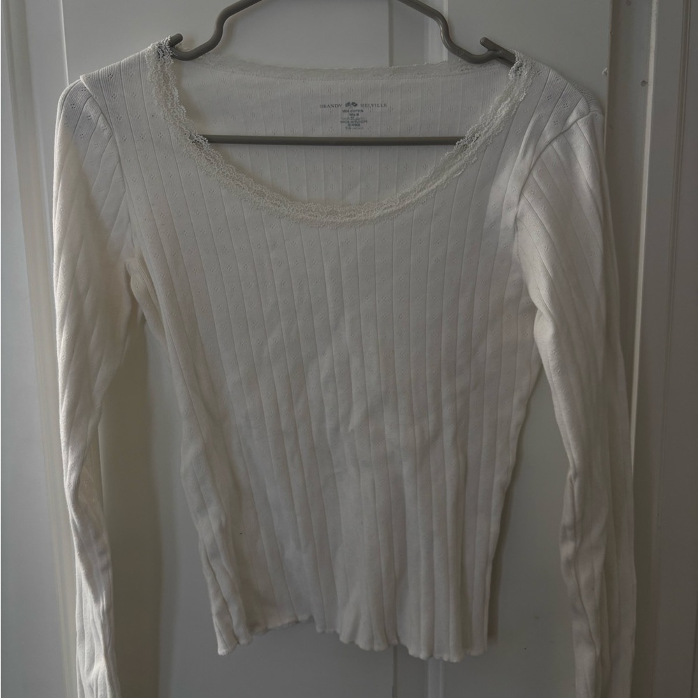 Brandy Melville White Ribbed Long Sleeve Top